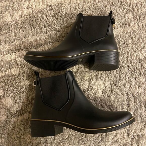 NWOB Kate Spade Sedgewick Rain Boots water resistant Round Toe heels Sz 7 black - Picture 5 of 10